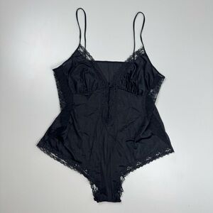 Vintage 90’s JCPenney USA Made Black Satin Lace Teddy Lingerie Romper Size XL